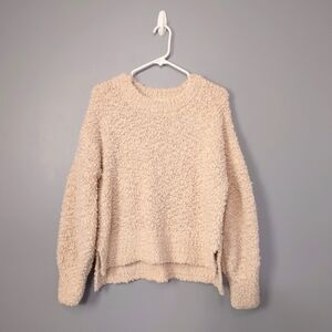 Pink Rose Ultra Soft Fluffy Pullover Sweater Hi Lol Hemline Size XL In Beige